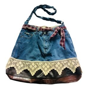 Upcycled Denim Blue Jean Purse Handbag Handmade Lace Faux Leather Levi's